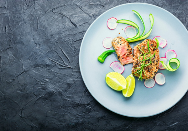 Dinko Tuna - Bake Tuna Baked tuna steak with vegetable garnish