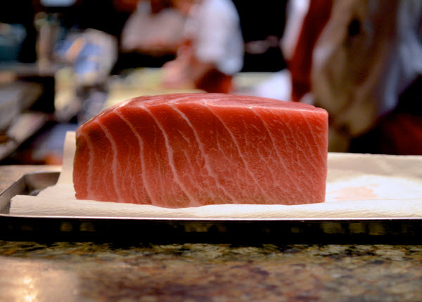 Sliced Bluefin Tuna placed on a plate
