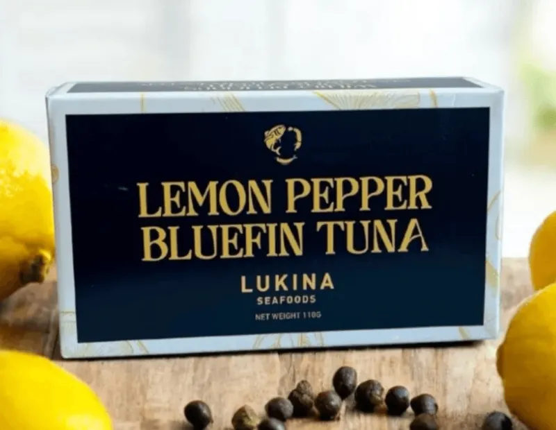 Dinko Tuna - Lemon Pepper Bluefin Tuna a box of lemon pepper