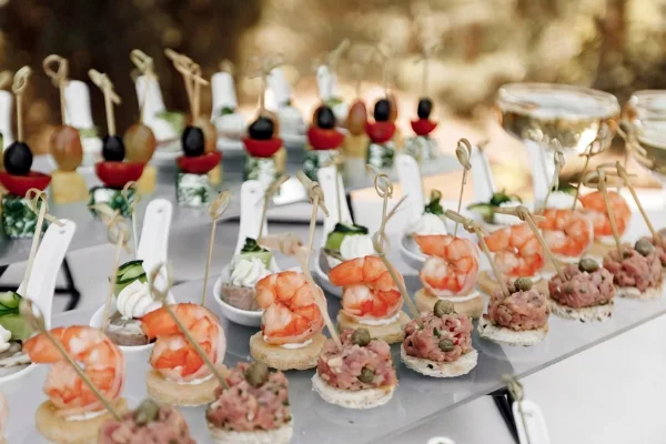 King Prawn Canapes, Bluefin Tuna Canapes and Vegetarian Canapes Spread at event venue
